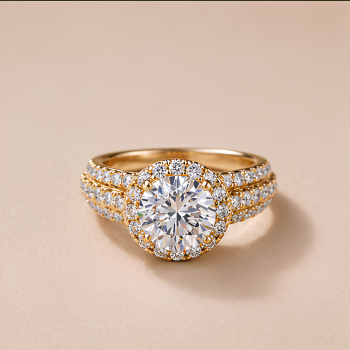 Premium Gold-Plated Halo Solitaire Ring for Women (Anti-Tarnish & Skin-Friendly)