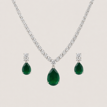 Elegant Emerald Green Teardrop Crystal Necklace Set with Earrings