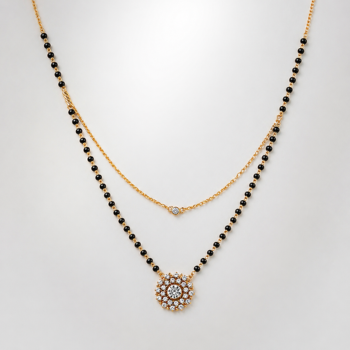 Elegant Gold-Plated Floral Mangalsutra Necklace with Zirconia Pendant