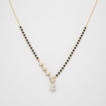 Elegant Gold-Plated Leaf Design Mangalsutra Necklace with Pearl Drop Pendant