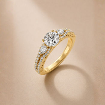 Elegant Gold-Plated Solitaire Ring with Sparkling Accents | Skin-Friendly & Anti-Tarnish